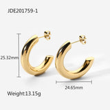 Lianfudai Basic 25mm CC Hoop Earrings Stainless Steel 14k Gold Jewelry Thick Chunky Earrings For Women Tarnish Free Hypoallergenic