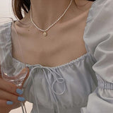 Lianfudai Christmas wishlist French Vintage Three Layered Freshwater Pearl Necklaces Gold Color Linked Chain Chokers Necklace for Women Minimalist Jewelry