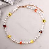 Lianfudai christmas gift ideas valentines day gifts for her Boho Smile Face Pearl Beaded Necklace For Women Colorful Heart Bead Handmade Necklaces Imitation Pearls Choker Sweet Jewelry New