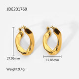 Lianfudai Chunky Stainless Steel U Shaped Hoop Earrings Women Gold Jewelry Geometric Irregular Flat Earrings Ins Minimalism