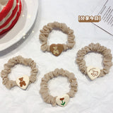 Lianfudai Milk Tea Color Acrylic Heart Cute Scrunchies Korean Elastic Hair Ties Bands Fashion Hair Accessories Wholesale Dropshipping