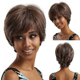 Lianfudai Short Straight Wigs Ombre Brown Synthetic Hair Wigs with Bangs for Black Women Daily Cosplay Heat Resistant Natural Hair Wigs