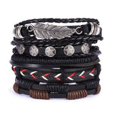 Lianfudai father's day gifts  5Pcs/ Set Braided Wrap Leather Bracelets Men Vintage Leaf Feather Rudder Charm Wood Beads Ethnic Wristbands Jewelry Male Gifts