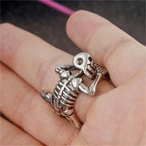 Lianfudai Punk Rings For Women Men Couple Halloween Knuckles Decorate Rings Metal Silver Plated Skull Open Adjustable Trend Jewelry