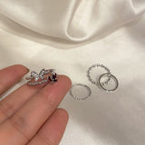Lianfudai easter gifts for women  4PCS/SET Simple Romantic Silver Color Zircon Butterfly Ring Irregular Geometric Hollow Spiral Double Ring for Women Jewelry
