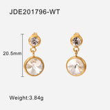 Lianfudai New Arrival 18K Plated Stainless Steel Jewelry Gift Size Round Four Colors Cubic Zirconia Pendant Earrings For Women Party