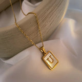 Lianfudai 18K Gold Letter A-Z Initial Necklace For Women White Rectangle Alphabet Charm Pendant Necklace Party Accessories