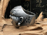 Lianfudai father's day gifts Mens Ring Maitreya Buddha Demon Ring Evil Ring Fashion Mens Hip Hop Ring Jewelry Personality Punk Jewelry Gift