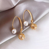 Lianfudai gifts for her New Trendy Star Moon Dangle Earrings Women Temperament Fashion Geometry Metal Pearl Zircon Pendant Earrings Party Jewelry