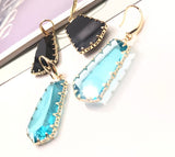 Lianfudai New Women's Fashion Jewelry Geometric Trapezoid Dangle Drop Crystal Glass Sweet Metal Transparent Earrings For Women Gift