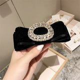 Lianfudai Black Velvet Barrette for Women Girl Big Rhinestone Hair Clip Hairpin Bow Knot Head Accessories Wholesale