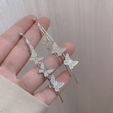 Lianfudai Christmas wishlist Korean New Trendy Long Tassel Drop Earrings Pearl Crystal Butterfly Hanging Women Earrings Summer Jewelry Wedding Party Gift