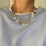 Lianfudai Christmas wishlist Natural Baroque Pearl Necklace Fashion Creative Irregular Metal Chain Collarbone Necklace Female Wedding Banquet Jewelry