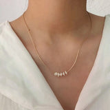 Lianfudai Christmas wishlist French Vintage Three Layered Freshwater Pearl Necklaces Gold Color Linked Chain Chokers Necklace for Women Minimalist Jewelry