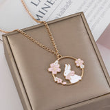 Lianfudai Fashion Creative Sakura Bunny Cat Necklace Cute Cartoon Garland Pendant Ladies Jewelry Accessories Necklaces Pink Wholesale