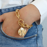 Lianfudai Vintage Bracelets & Bangles Bohemian Chunky Chain Gold Color Charm Round Bracelet for Women Jewelry Bijoux Femme