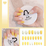 Lianfudai 24pcs Small Fresh White Flowers Decorated Frosted Matte Wearable Fake Nails Suitable Fairy Girl Summer Hand Decoration T