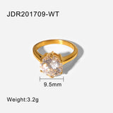 Lianfudai 18k Gold Stainless Steel Trendy Rings Large Round White Zircon Ring For Women Wedding Jewerly Party Gift