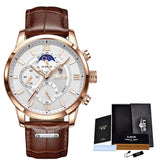 Lianfudai father's day gifts  Watches Mens Top Brand Luxury Clock Casual Leathe 24Hour Moon Phase Men Watch Sport Waterproof Quartz Chronograph+Box