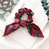 Lianfudai Cute Fabric Raabit Bunny Ears Christmas XMS Scrunchies Plaid Elastic Hair Band Tie for Women Girl Korean Mujer Hair Accessories