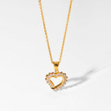 Lianfudai 18K Gold Plated Heart Trendy Jewelry Stainless Steel Choker Cubic Zircon Heart Pendant Necklace for Women Party