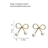 Lianfudai Sweet Simple Small Alloy Bow Clip on Earrings Earrings Ear Clip Lady Earrings Mini Imitation Pearl Clip Earrings No Piercing