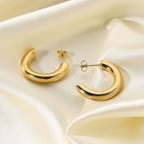 Lianfudai Basic 25mm CC Hoop Earrings Stainless Steel 14k Gold Jewelry Thick Chunky Earrings For Women Tarnish Free Hypoallergenic