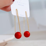 Lianfudai Christmas gifts ideas New Fashion Tassel Flower Long Dangle Drop Earrings Retro Red Big Petal Statement Earring for Women Bridal Wedding Party Jewelry