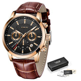 Lianfudai father's day gifts Watches Mens Top Brand Luxury Casual Leather Quartz Men's Watch Business Clock Male Sport Waterproof Date Chronograph