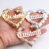 Lianfudai Christmas wishlist Spices Jewlry 30mm-70mm Custom Earrings Love shape Hiphop Sexy  Heart Bamboo Hoop Earrings Customizable Customize Name Earrings