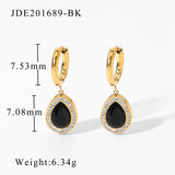 Lianfudai Elegant Zircon Waterdrop Crystal Glass Pendant Huggie Earrings For Women Girls Stainless Steel Hoop Earrings Jewelry