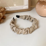 Lianfudai New Trendy Vintage Brown Leather Pleated Headband Smooth Irregular Geometric Folds Hairpin for Women Party Accessories