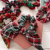 Lianfudai Cute Fabric Raabit Bunny Ears Christmas XMS Scrunchies Plaid Elastic Hair Band Tie for Women Girl Korean Mujer Hair Accessories