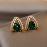 Lianfudai Christmas gifts ideas Silver Needle Green Crystal Female Niche Design Sense New Fashion Temperament Women's Earrings Jewelry Accessories Brincos