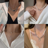 Lianfudai christmas wishlist gifts for her hot sale new Vintage Multilayer Pearl Necklace Trendy Crystal Planet  Choker Necklace Pearl Choker for Women Fashion Jewelry Drop Shipping