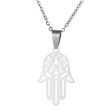 Lianfudai  gifts for women Hot Sale Classic Hamsa Hand Pendant Necklace Stainless Steel Chain Evil Eye Choker Fashion Turkish Luck Jewelry For Women Gift