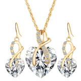 Lianfudai 18K Gold Romantic Heart of The Ocean Jewelry for Women CZ Crystal Necklace Earrings Set Bridal Wedding Accessories