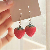 Lianfudai Stereo Simulation Red Strawberry Dangle Earring New Fruit Strawberry Earring Female Lovely Sweet Girl for Women Jewelry Gifts