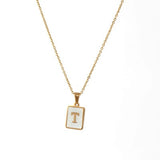 Lianfudai 18K Gold Letter A-Z Initial Necklace For Women White Rectangle Alphabet Charm Pendant Necklace Party Accessories