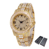 Lianfudai easter gifts for women  CZ Bling Diamond Men's Watch Role 18k Gold Plated Ice out Quartz Iced Wrist Watches for Men Male Waterproof Wristwatch Hours
