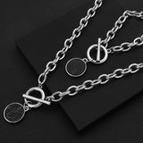 Lianfudai Punk Silver Color Black Stone Round Pendant Bracelet Retro Hip Hop Men Women Thick Chain Bracelet Female Couple Jewlery