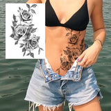 Lianfudai gifts for women  Sexy Flower Temporary Tattoos For Women Body Art Painting Arm Legs Tattoos Sticker Realistic Fake Black Rose Waterproof Tattoos