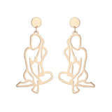 Lianfudai 6YM New Fashion  Punk Style Gold Color Metal  Body Hollow Out Drop Earrings for Women Girl Wedding Jewelry Gifts Wholesale