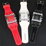 Lianfudai gifts for women  Punk Fashion Black/Red/White Women's Watch Square Dial Big Size Leather WatchBand Lady Rock Fashion Wristwatches Quartz Movement