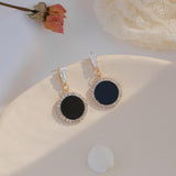 Lianfudai Round rhinestone earrings new black fashion Korean personality temperament wild simple earrings ladies jewelry