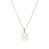 Lianfudai 18K Gold Letter A-Z Initial Necklace For Women White Rectangle Alphabet Charm Pendant Necklace Party Accessories