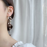 Lianfudai christmas gift ideas valentines day gifts for her Elegant  New Golden Color Pearl Tassel Earrings Drop Dangle Earrings For Women Long Cuff Earring Bohemia Jewelrys Gifts