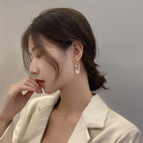 Lianfudai  New Design Pearl Square Geometric Pin Dangle Earrings for Women Fashion Korean Jewelry Luxury Girls Party Ear Jewelry