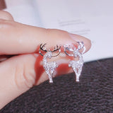 Lianfudai New Creative Christmas Ornament Stylish Christmas Elk Crystal Deer Stud Earrings Women Fashion Jewelry Gift