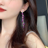 Lianfudai gifts for her hot sale new gifts for women Korean Fashion Cat Rose Flowers Tassel Earrings For Women Crystal Pearl Dangle Asymmetrical Wedding Party Jewelry Sweet Female